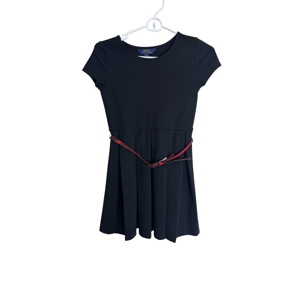 Polo Ralph Lauren Dress Girls M 8-10 Black Short Sleeve Belted Skater Party